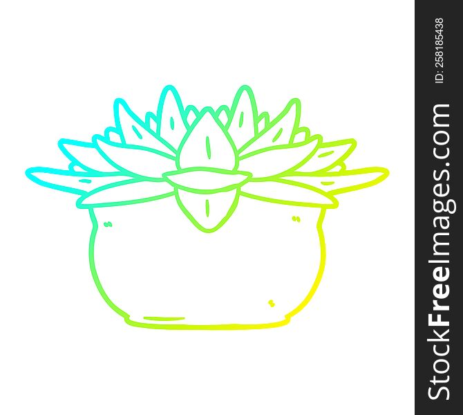 Cold Gradient Line Drawing Cartoon Succulent Plant