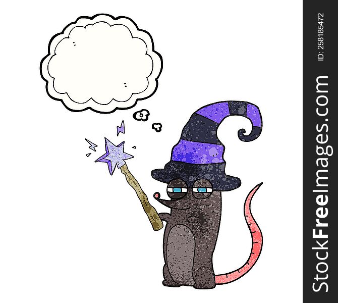 freehand drawn thought bubble textured cartoon magic witch mouse