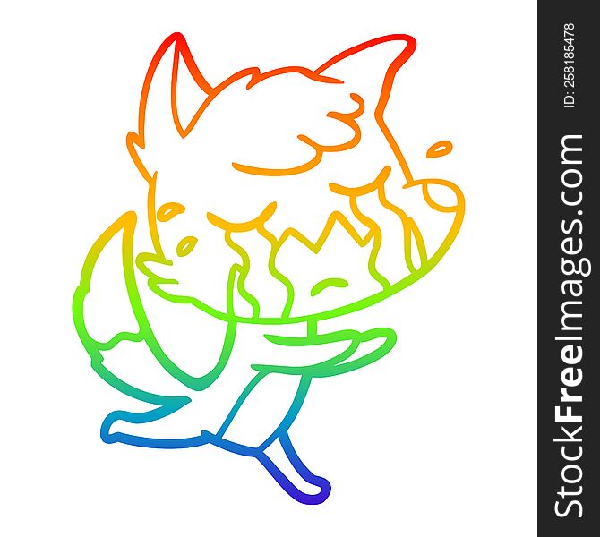 rainbow gradient line drawing of a crying fox cartoon
