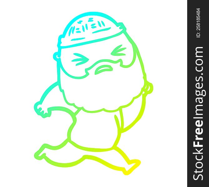 Cold Gradient Line Drawing Cartoon Man With Beard