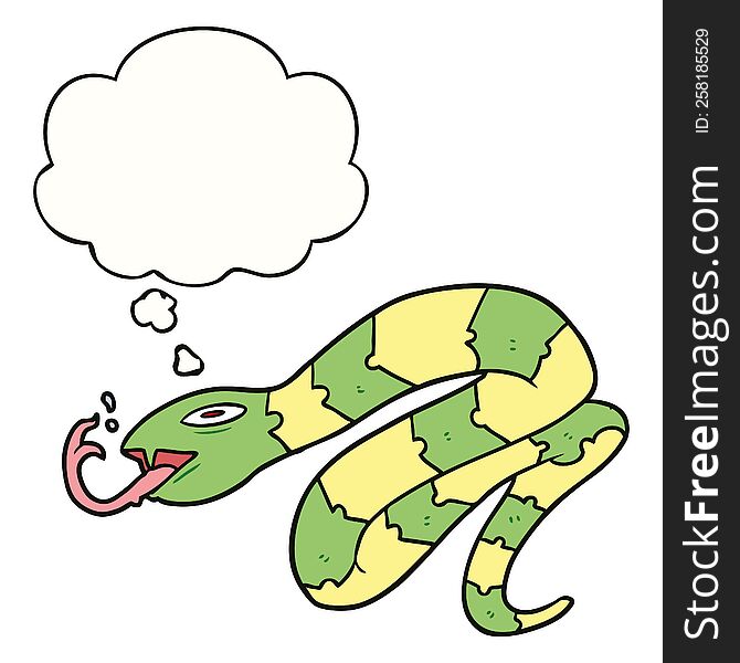 Cartoon Hissing Snake And Thought Bubble