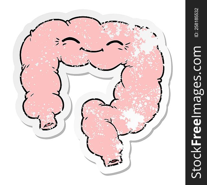 distressed sticker of a cartoon happy colon