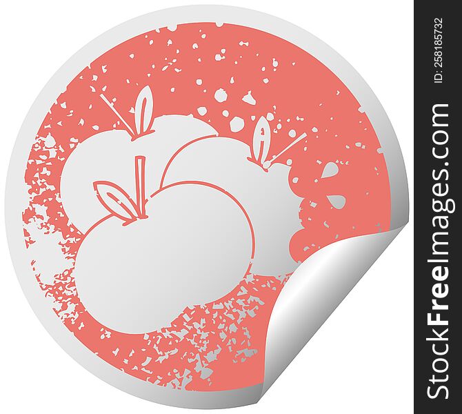 Distressed Circular Peeling Sticker Symbol Juicy Apple