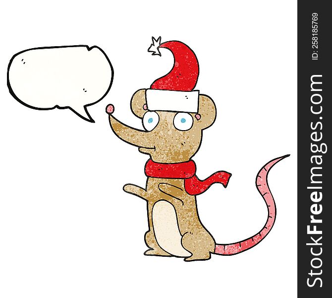 speech bubble textured cartoon mouse wearing christmas hat