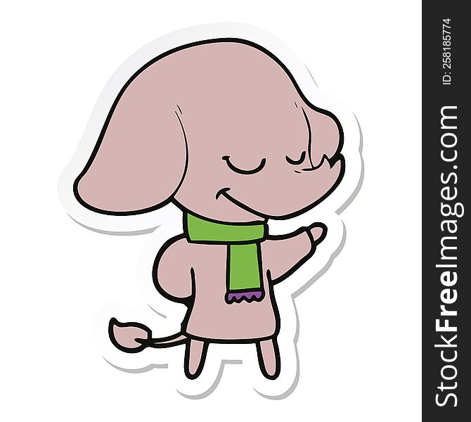 sticker of a cartoon smiling elephant wearing scarf