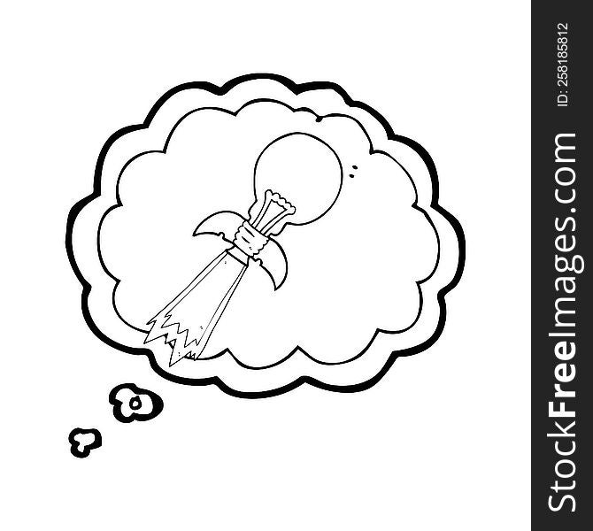 thought bubble cartoon lightbulb rocket ship