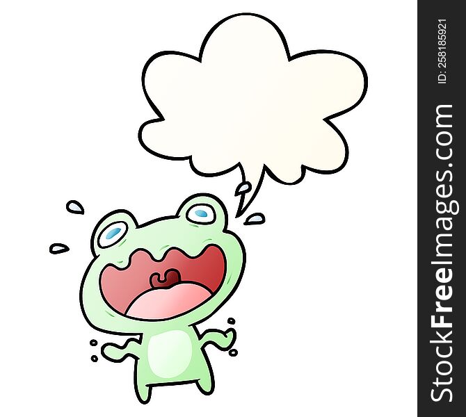 Cute Cartoon Frog Frightened And Speech Bubble In Smooth Gradient Style
