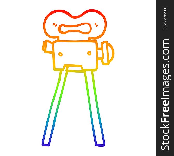 rainbow gradient line drawing of a cartoon film camera