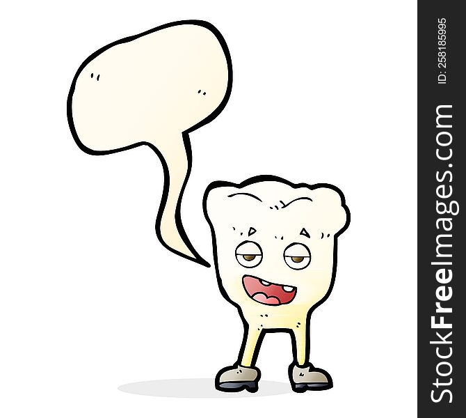 cartoon tooth looking smug with speech bubble