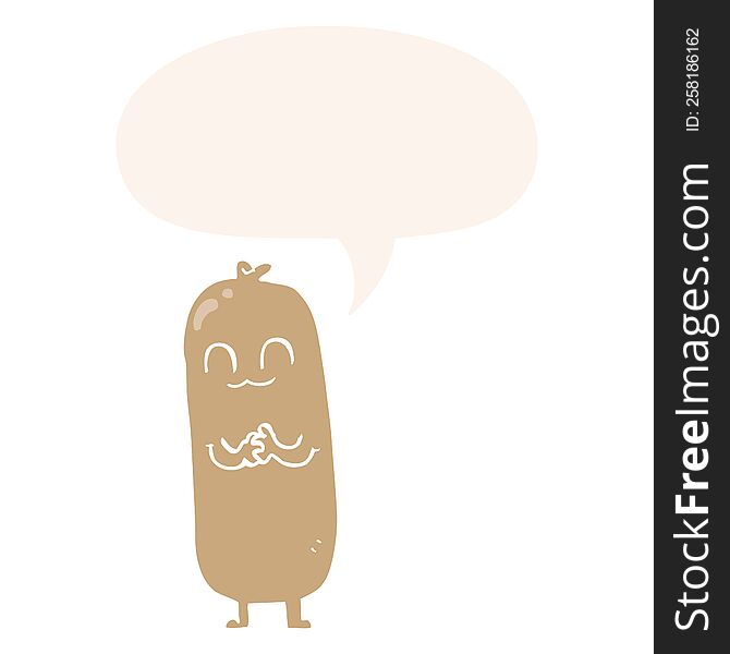 cartoon sausage with speech bubble in retro style