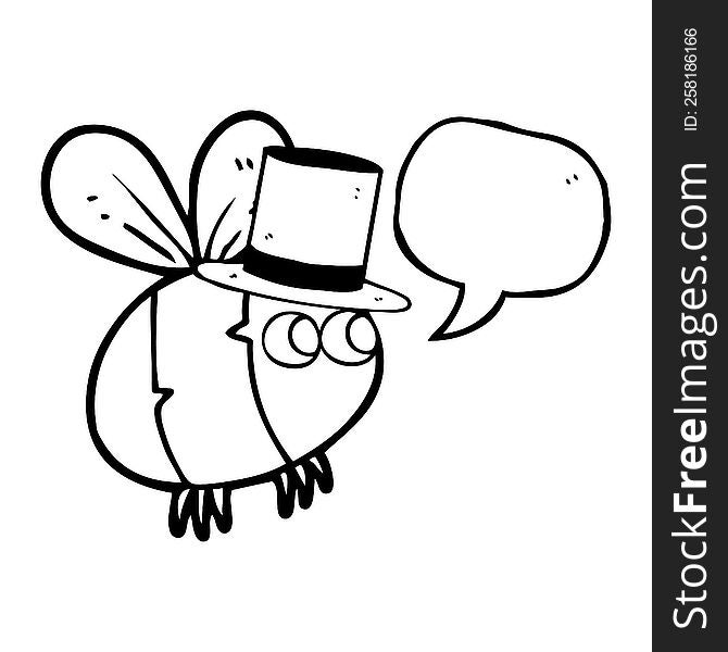 freehand drawn speech bubble cartoon bee top hat. freehand drawn speech bubble cartoon bee top hat