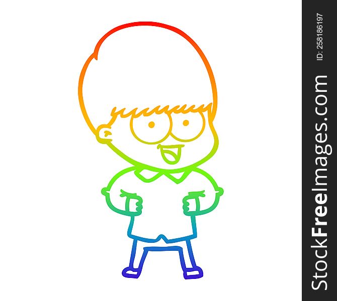 Rainbow Gradient Line Drawing Happy Cartoon Boy