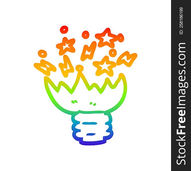 rainbow gradient line drawing of a cartoon exploding light bulb