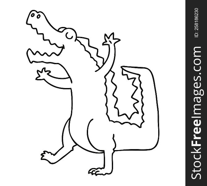 Quirky Line Drawing Cartoon Crocodile