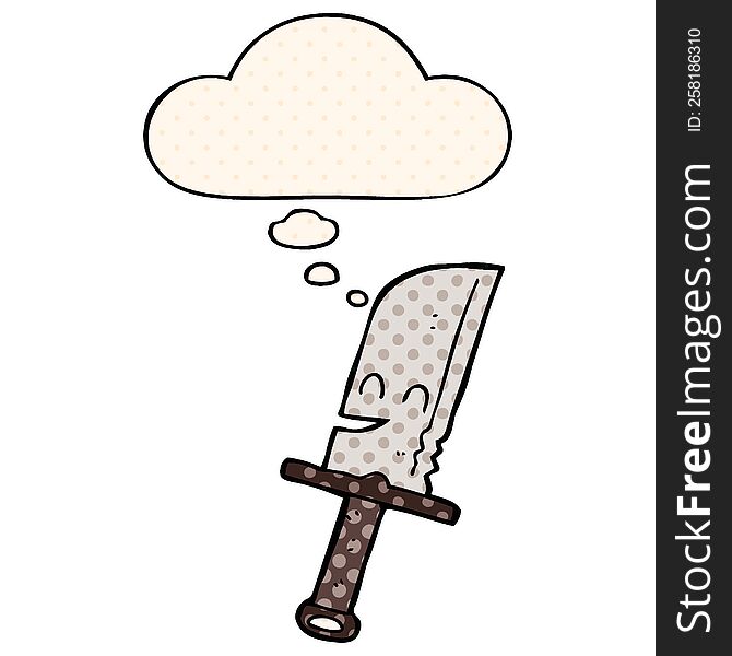 Cartoon Knife And Thought Bubble In Comic Book Style