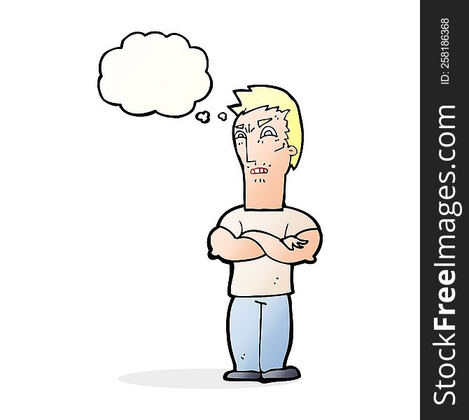 Cartoon Annoyed Man With Folded Arms With Thought Bubble