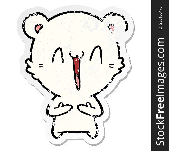Distressed Sticker Of A Happy Polar Bear Cartoon