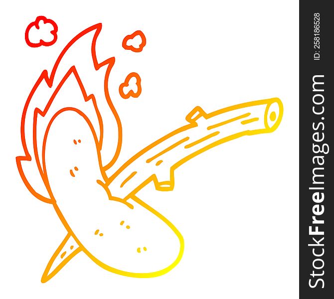 Warm Gradient Line Drawing Cartoon Hot Dog