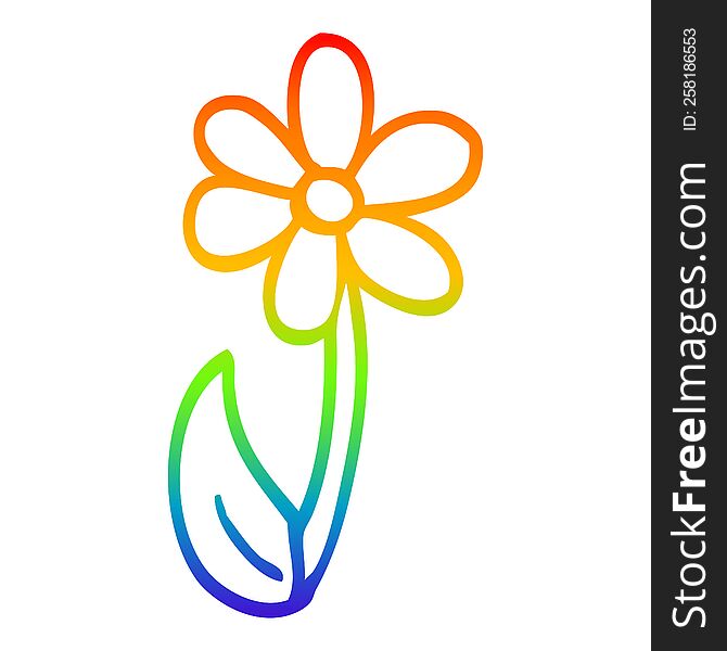 Rainbow Gradient Line Drawing Cartoon Single Flower