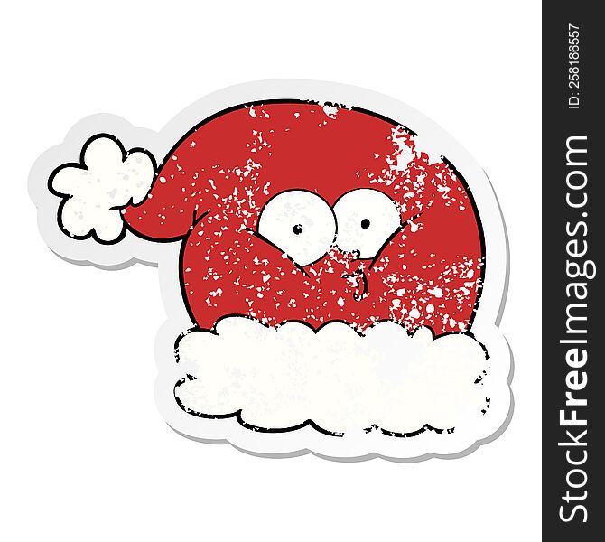 Distressed Sticker Of A Cartoon Christmas Santa Hat
