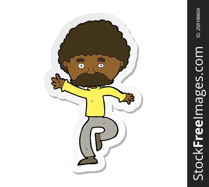 sticker of a cartoon mustache man disco dancing