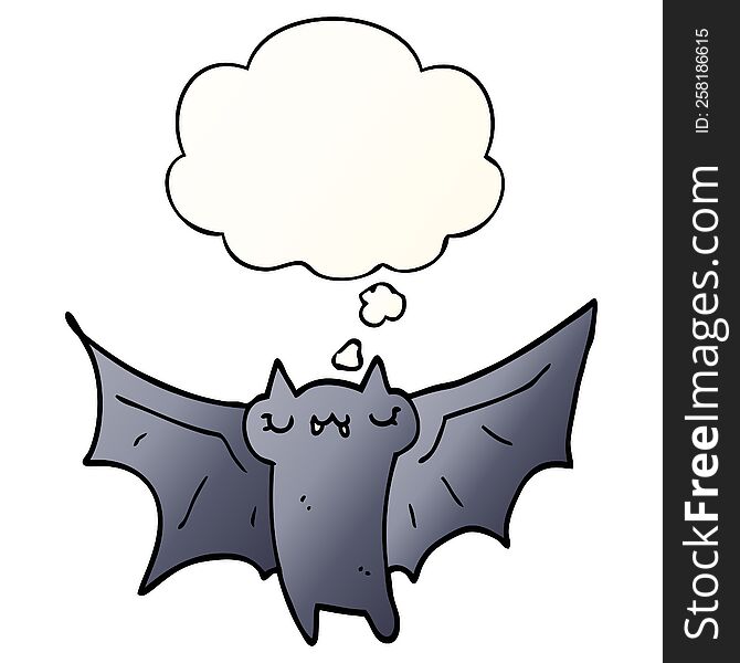 cute cartoon halloween bat and thought bubble in smooth gradient style