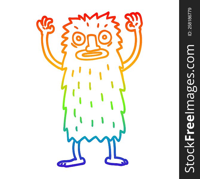 Rainbow Gradient Line Drawing Cartoon Bigfoot Creature