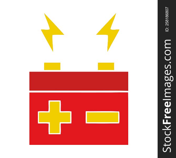 flat color retro cartoon of a electrical battery