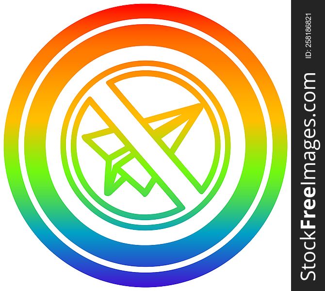 paper plane ban circular icon with rainbow gradient finish. paper plane ban circular icon with rainbow gradient finish