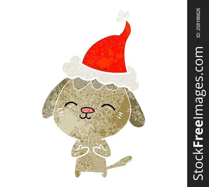 Happy Retro Cartoon Of A Dog Wearing Santa Hat