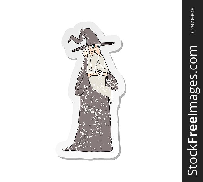 retro distressed sticker of a cartoon old wizard