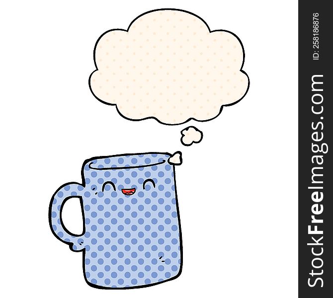 cartoon mug with thought bubble in comic book style