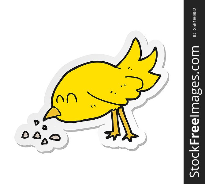 sticker of a cartoon bird pecking seeds