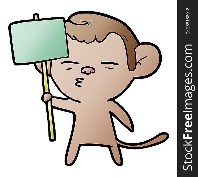 cartoon suspicious monkey with signpost. cartoon suspicious monkey with signpost