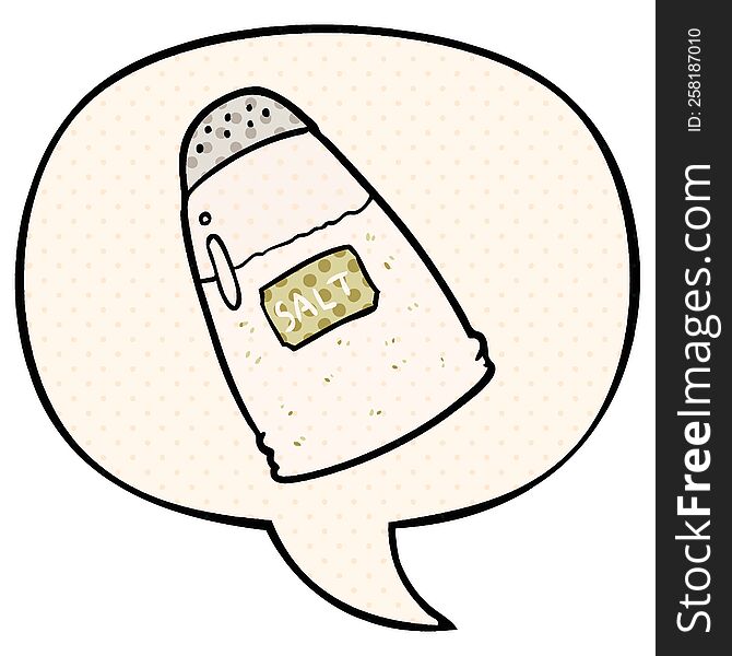 cartoon salt shaker and speech bubble in comic book style