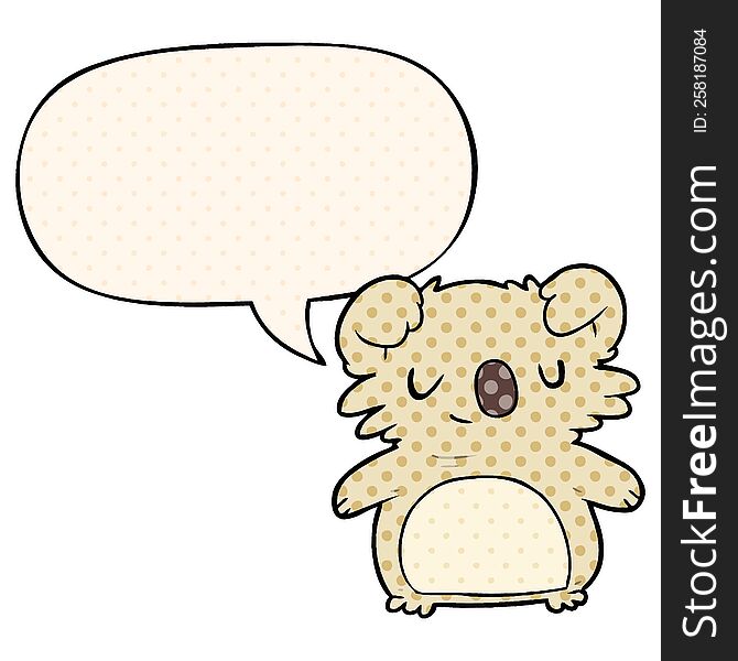 cute cartoon koala and speech bubble in comic book style