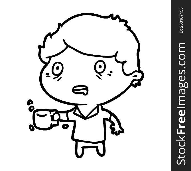 line drawing of a man jittery from drinking too much coffee. line drawing of a man jittery from drinking too much coffee