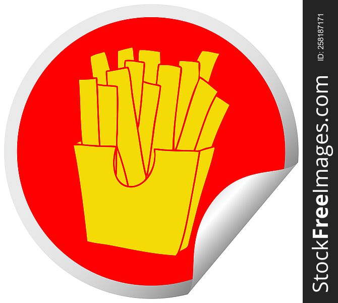 Quirky Circular Peeling Sticker Cartoon French Fries