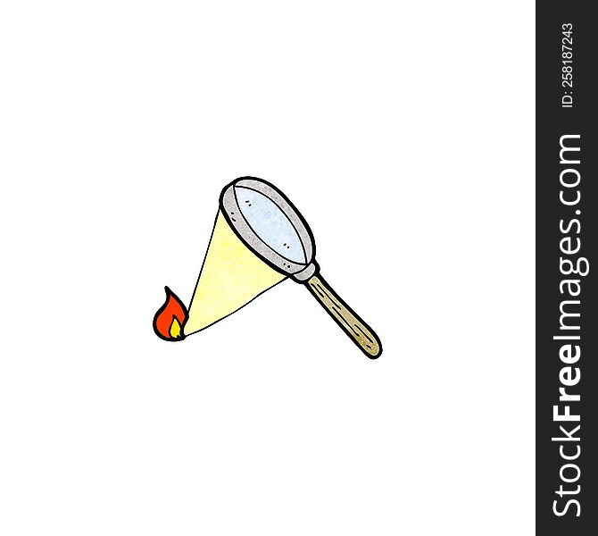 cartoon magnifying glass starting fire