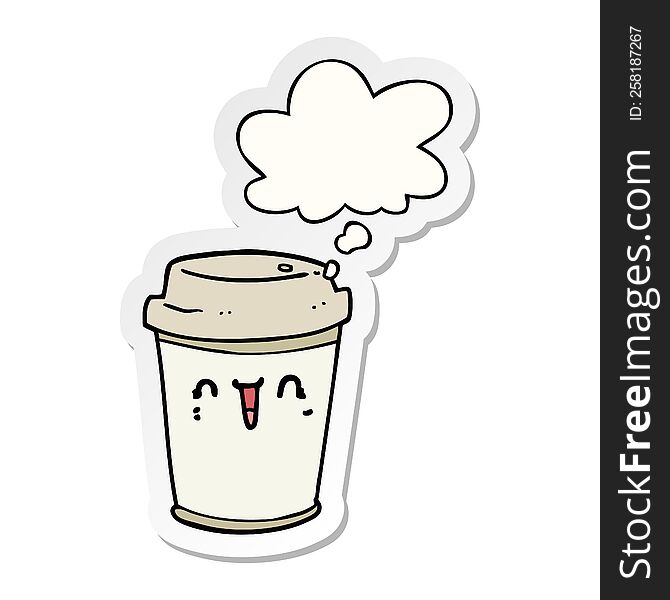 Cartoon Take Out Coffee And Thought Bubble As A Printed Sticker