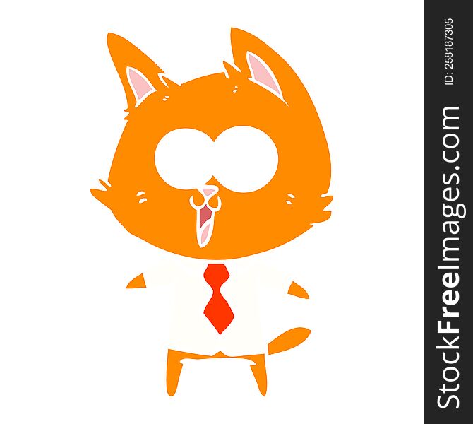 Funny Flat Color Style Cartoon Cat Wearing Shirt And Tie