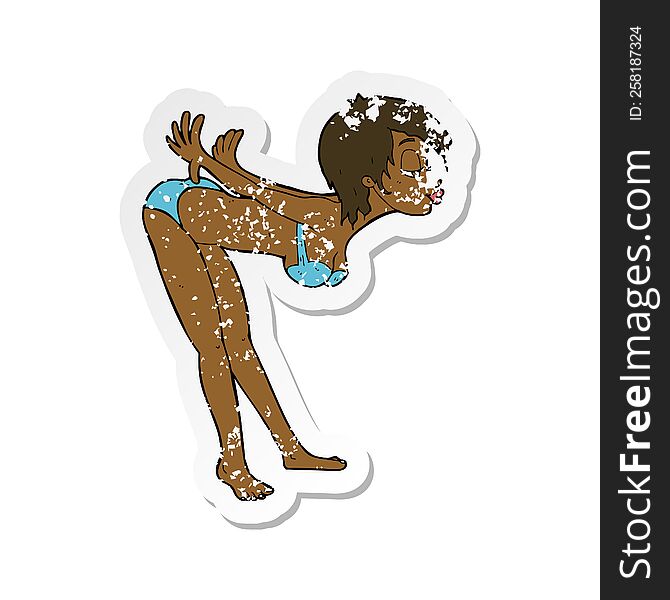 retro distressed sticker of a cartoon pin up girl in bikini