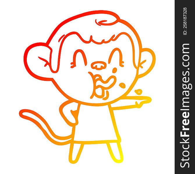 Warm Gradient Line Drawing Crazy Cartoon Monkey In Dress Pointing