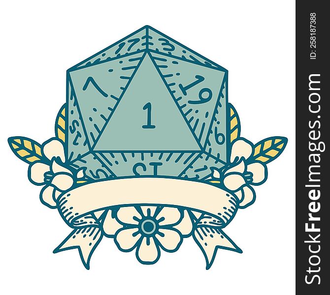 Natural One D20 Dice Roll Illustration