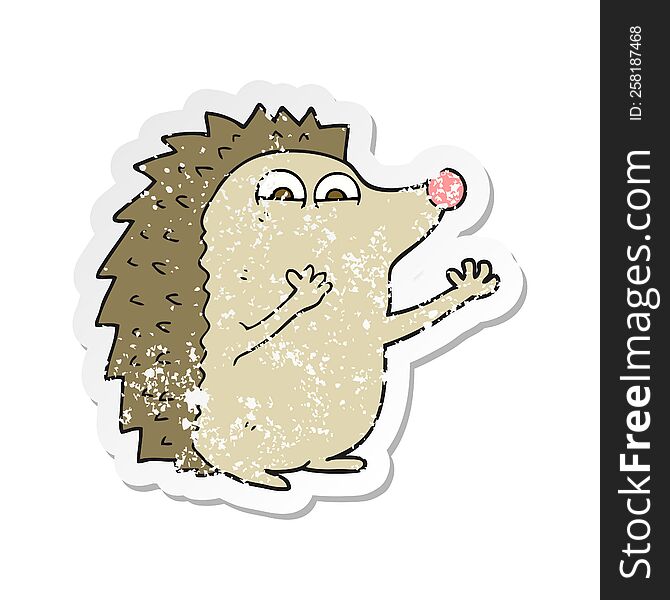 Retro Distressed Sticker Of A Cartoon Cute Hedgehog