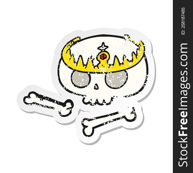 retro distressed sticker of a cartoon skull wearing tiara
