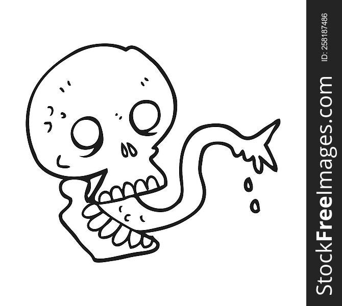 freehand drawn black and white cartoon spooky halloween skull
