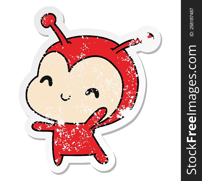 distressed sticker cartoon illustration kawaii of a cute lady bug. distressed sticker cartoon illustration kawaii of a cute lady bug