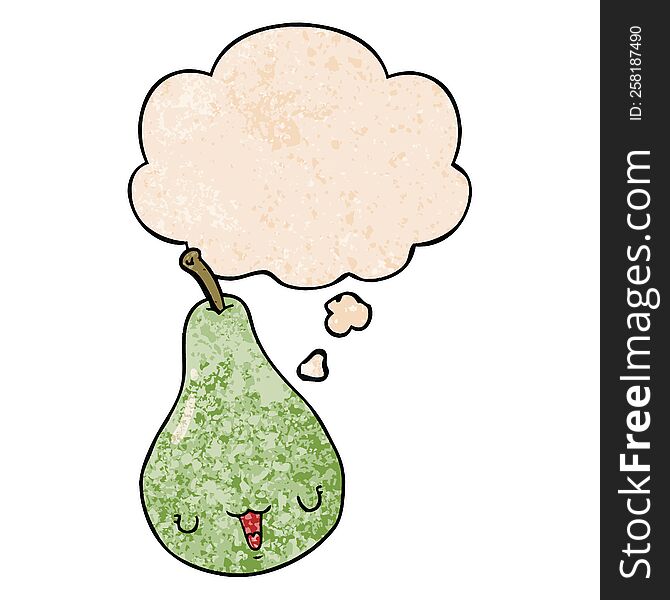 cartoon pear with thought bubble in grunge texture style. cartoon pear with thought bubble in grunge texture style