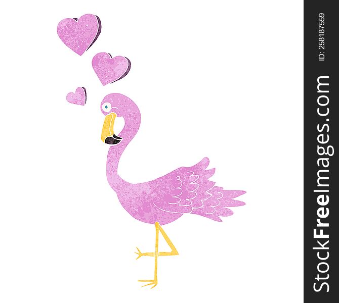 Retro Cartoon Flamingo In Love